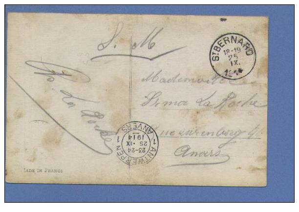 Kaart Verzonden Van St-BERNARD Op 25/9/1914 Naar ANTWERPEN Op 25/9/14 (Offensief W.O.I) - Autres & Non Classés