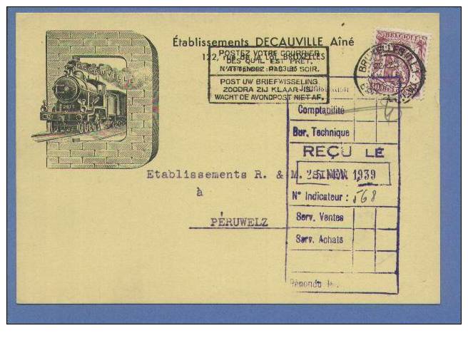 479 Op Kaart (thema TREIN / TRAIN) Met Stempel BRUSSEL - 1935-1949 Kleines Staatssiegel