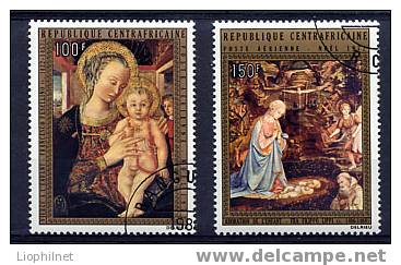 CENTRAFRIQUE 1972, NOEL, VIERGE + ENFANT, 2 Valeurs Oblitérées. R276 - Religie