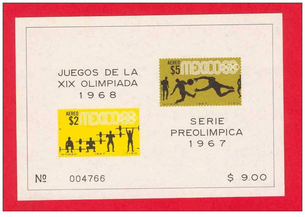 Bloc MEXIQUE - Jeux Olympique De 1968 Série Pré Olympique 1967 - Bloc Neufs Sans Charmiéres (T 38) - Verano 1968: México