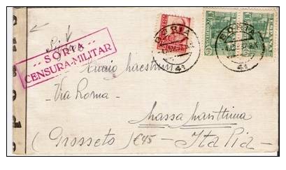 Ep253 /- SPANIEN -  Soria 1937 – Brief Mit  Mischfrankatur Nach Italien – Mit Zensurstreifen Und Stempel - Briefe U. Dokumente