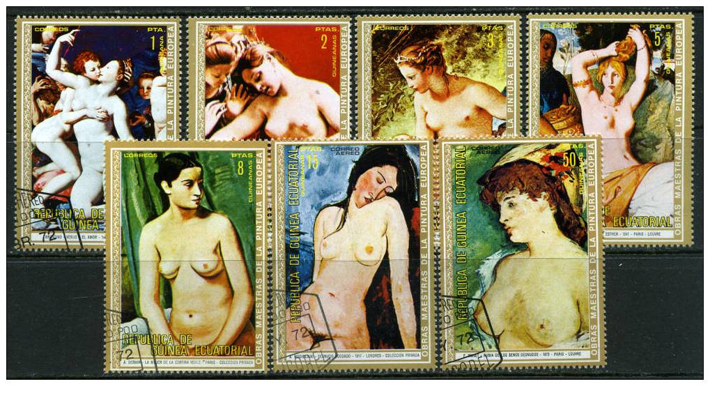 Q3772 - GUINEA EQUATORIALE - Serie Di 7 Francobolli Con Famosi Dipinti Di Nudi Femminili - (o) - Nudes