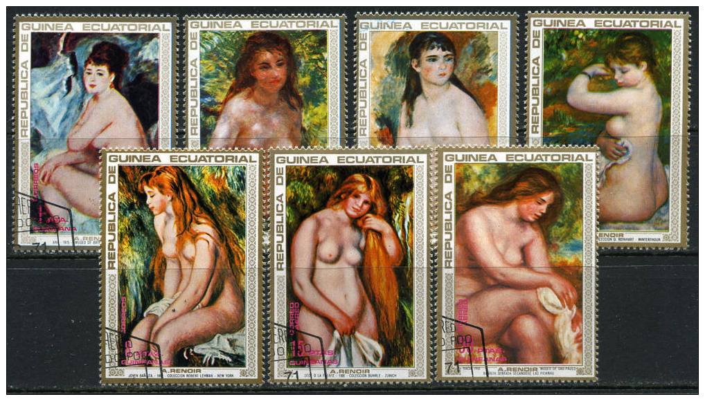 Q3774 - GUINEA EQUATORIALE - Serie Di 7 Francobolli Con Famosi Dipinti Di Nudi Femminili Di Renoir - (o) - Desnudos