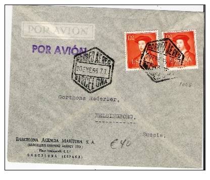 Ep282/- SPANIEN -  Brief 1955 – Ferdinand Der Katholische (2 X) – Luftpost Nach Schweden - Briefe U. Dokumente