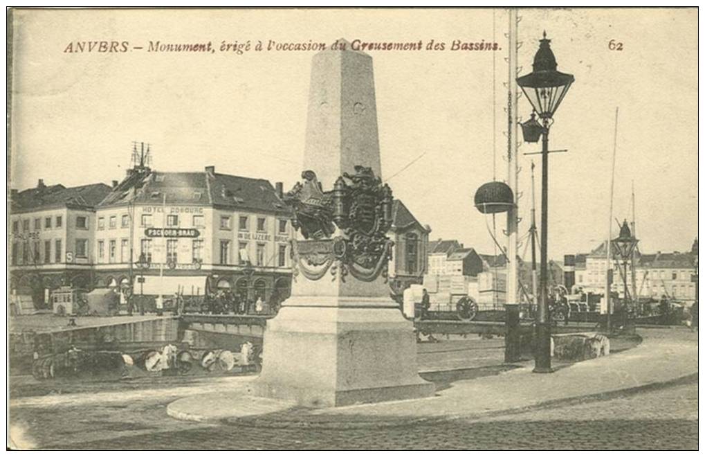 Anvers - Monument, érigé à L'occasion Du Greusement Des Bassins - Hotel Cobourg - In De Ijzere Brug - Antwerpen