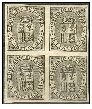 ES141SD-L2115.España.Spain . Espagne.ESCUDO  DE ESPAÑA.Impuestos De Guerra.1874.(Ed 141s)bloque De 4 - Nuovi