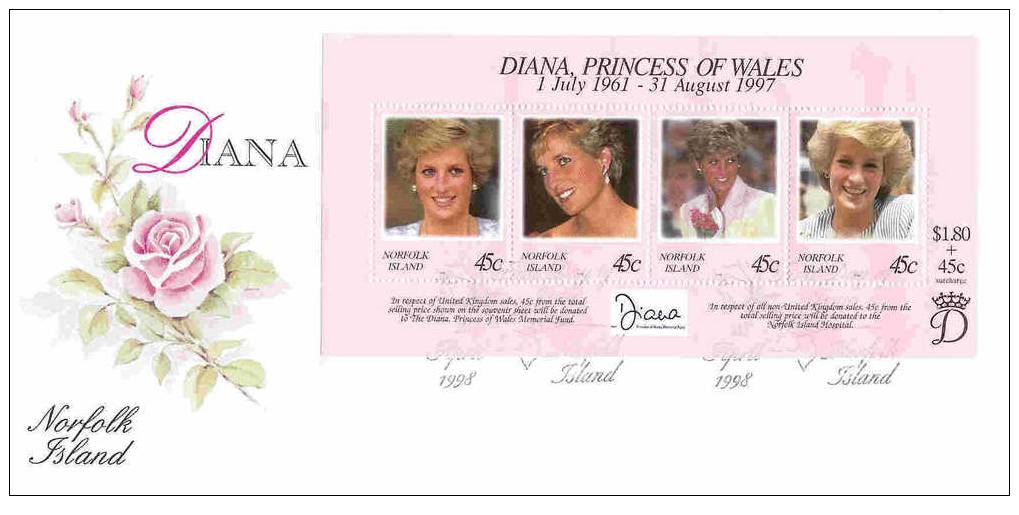 Norfolk Island-1998 Diana Mini Sheet  FDC - Norfolk Island