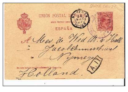 Ec010/- SPANIEN - Ganzsache 1897 –  Ex Santa Cruz Nach Holland - 1850-1931