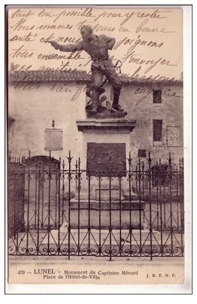 34 , LUNEL , Monument Du Capitaine Ménard , Place De L'hotel De Ville - Lunel