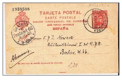 Eb004 / Ganzsache Alfonso – Palma De Mallorca 1903 – Nach Berlin - 1850-1931