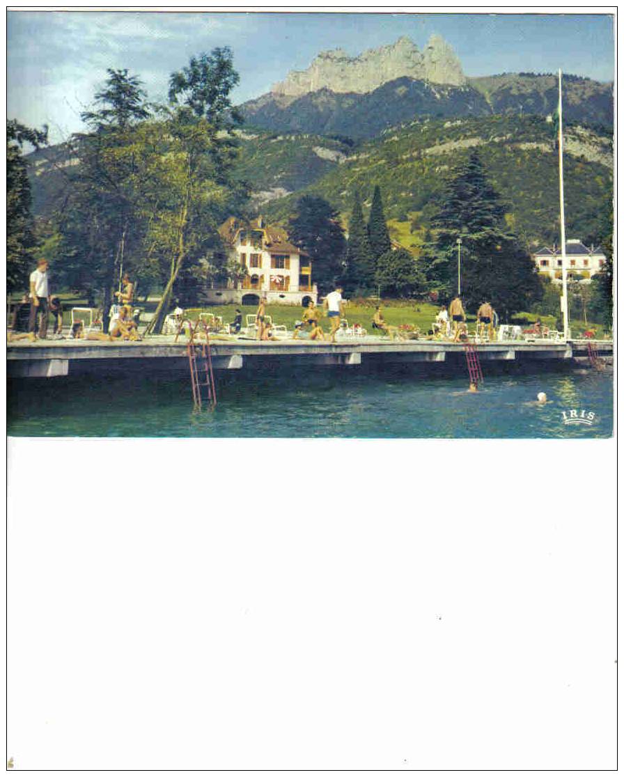 Carte Postale  74.  Annecy-Talloires  La Plage, La Maison Des Jeunes Et Des Congrés Et Les Dents De Lanfon - Talloires