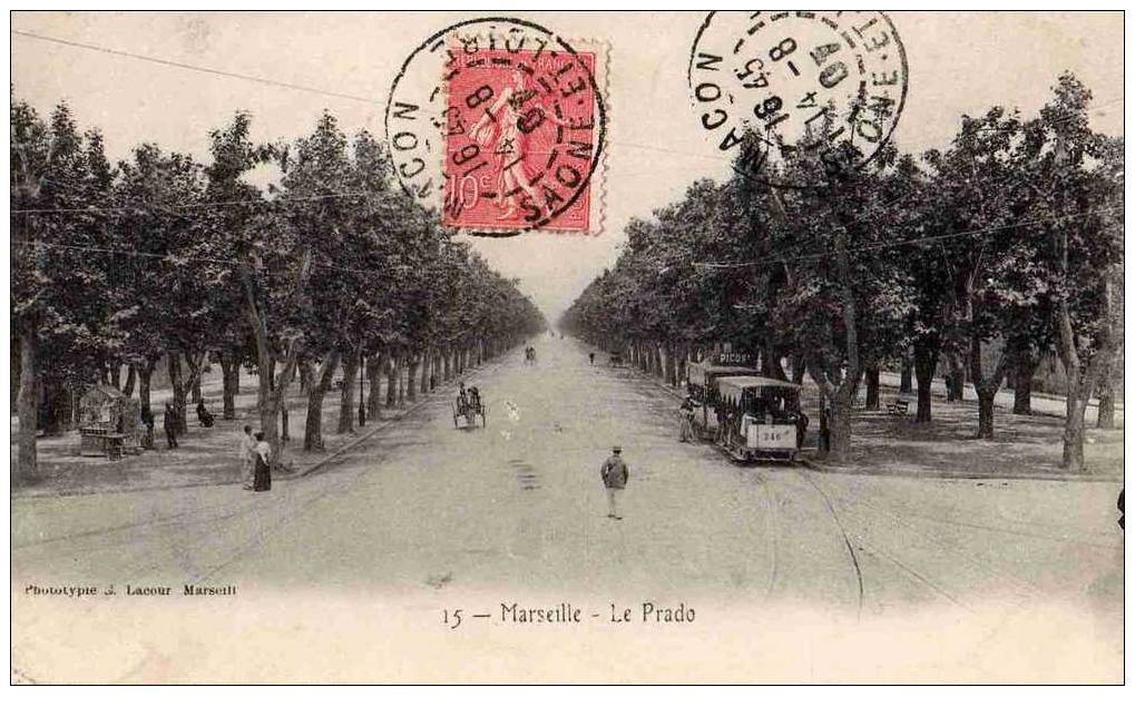13 MARSEILLE Le Prado Avec Tramway   Beau Plan Animé  1907 - Castellane, Prado, Menpenti, Rouet