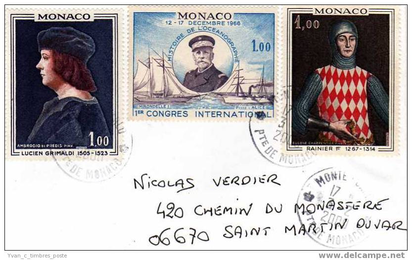 MONACO LETTRE LUCIEN GRIMALDI / RAINIER 1ER / 1ER CONGRES INTERNATIONAL OCEANOGRAPHIE - Postmarks