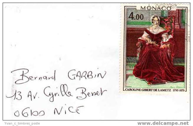 MONACO LETTRE CAROLINE GIBERT DE LAMETZ - Marcofilie