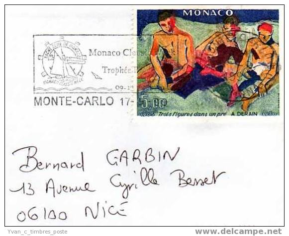 MONACO LETTRE DERAIN TROIS FIGURES DANS UN PRE - Postmarks