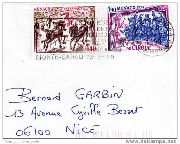 MONACO LETTRE FESTIVAL INTERNATIONAL DU CIRQUE - Postmarks