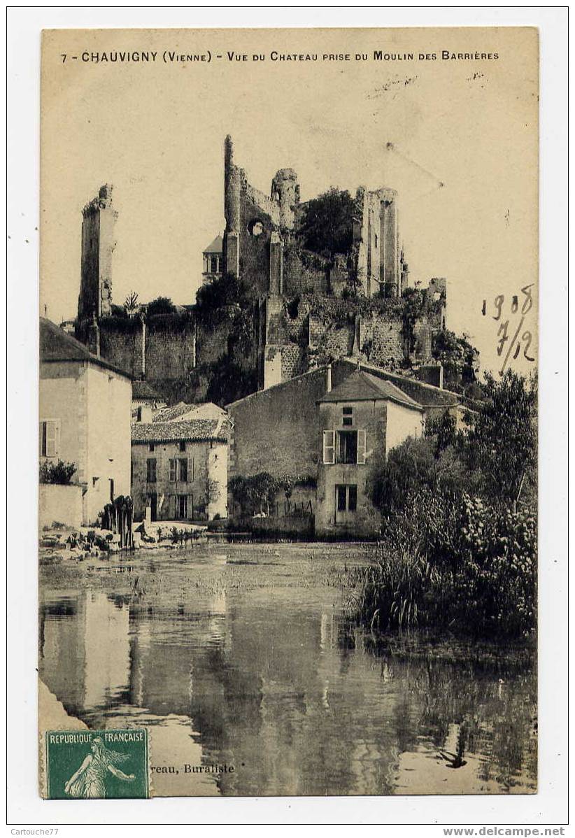 K2 - CHAUVIGNY - Vue Du Château Prise Du Moulin Des Barrières (jolie Carte Taxée De 1908) - Chauvigny