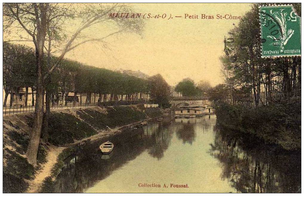 78 MEULAN Bords De Seine, Petit Bras St Come, Bateau Lavoir, Colorisée, Ed Foussat, 190? *** ETAT *** - Meulan