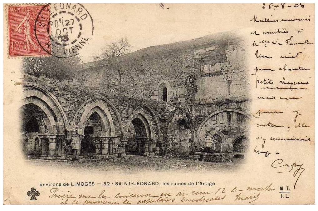 87 ST LEONARD (envs Limoges) Artige, Ruines, Ed MTIL 52, 1903 - Saint Leonard De Noblat