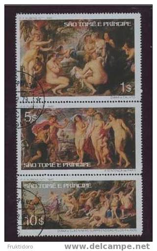 Sao Tome And Principe Mi 452-454 Rubens Paintings - 1977 - Diana And Calixto - The Judgement Of Paris - Diana - Sao Tome En Principe