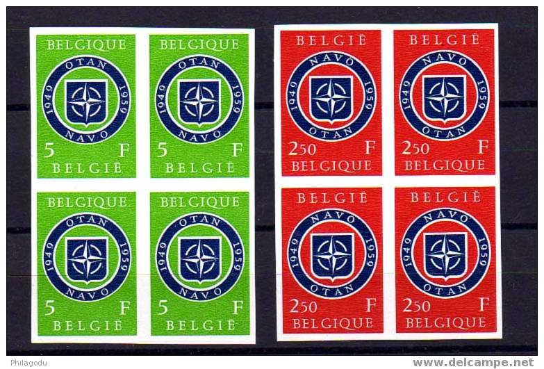 Belgique 1960, 10e Anniversaire De OTAN – NATO, N° 1094 / 95 NON DENTELE En Blocs De 4 - OTAN