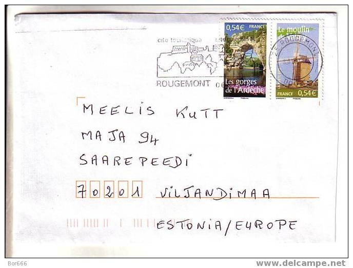 GOOD Postal Cover FRANCE - ESTONIA 2007 - Nice Stamped: Windmill ; Les Gorges De Ardeche (36) - Brieven En Documenten