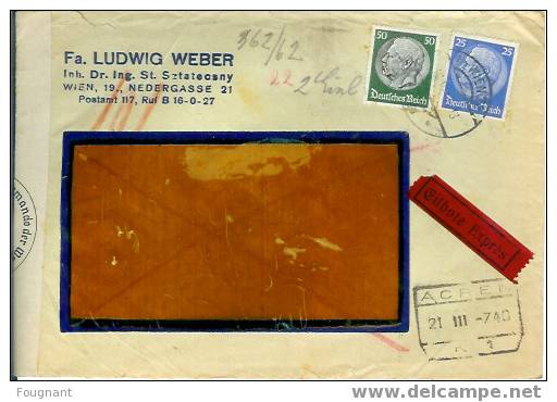 AUTRICHE:1940:Timbre D´Allemagne Sur Lettre Oblit.Wien,Période De L´Anschluss.EXpres.Censur Es... - Covers & Documents