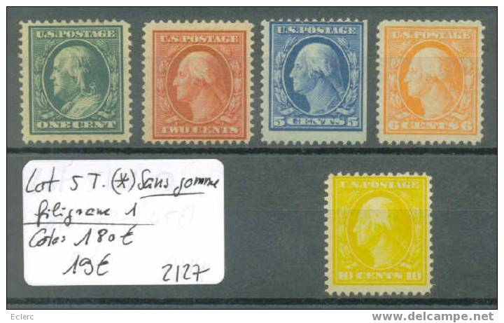 USA  Lot De 5 Timbres (*)  ( Sans Gomme )   Filigrane 1      Cote* : 180 € - Nuevos