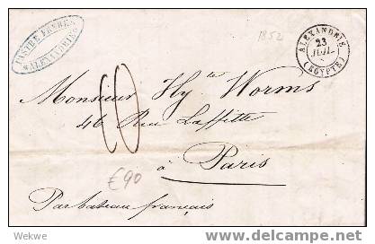 Faf003/ 1852 – Franz. Postamt,  Alexandrie Nach Paris - Covers & Documents