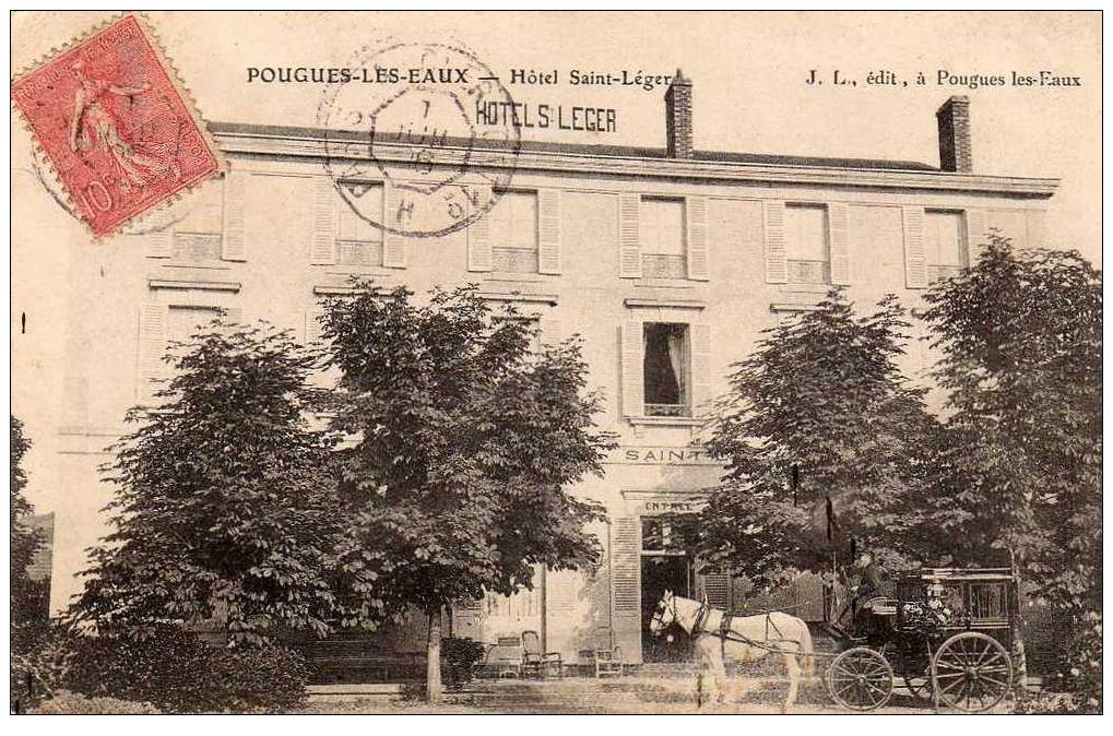 58 POUGUES LES EAUX Hotel St Leger, Diligence, Ed JL, 1906 - Pougues Les Eaux