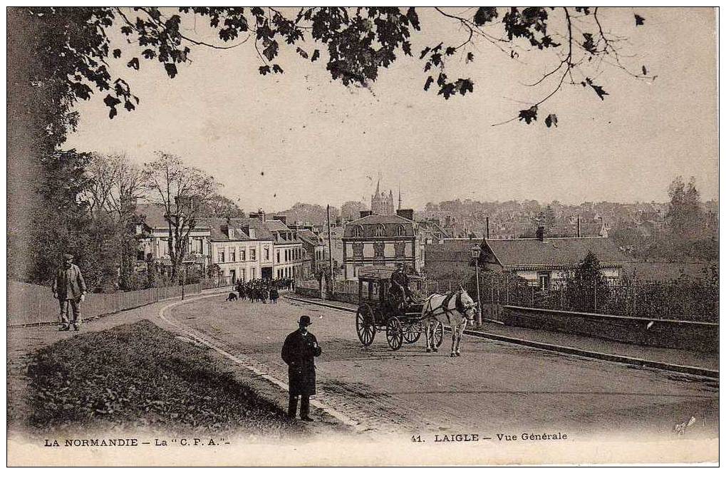 61 L' AIGLE LAIGLE Vue Générale, Animée, Diligence, Enfants, Ed CPA 41, Normandie, 1906 - L'Aigle