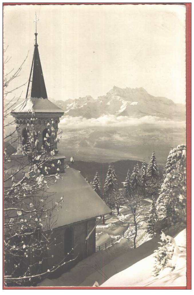 LEYSIN 1957 EGLISE CATHOLIQUE NEIGE DENT MIDI  / BROMURE KULL 450 / TTB ¤ SUISSE SWITZLERAND SCHWIEZ ZWITSERLAND C3803 - Leysin