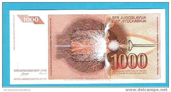 YUGOSLAVIA  1.000 DINARES  26-11-1.990 KM#107 PLANCHA S/C UNC  DL-268 - Yougoslavie