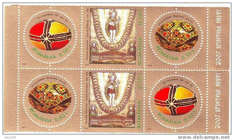 ROMANIA NEW 2007 PAQUES 6 STAMPS IN BLOCK - Pâques