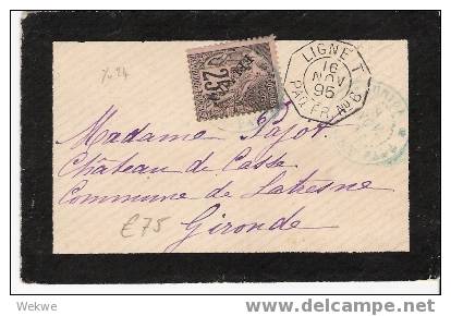 Faf068/ REUNION -  1895 – Colonies Francaise – überdruckt Reunion  (Yv.24)– Mit Paketboot Nr. 6 - Storia Postale