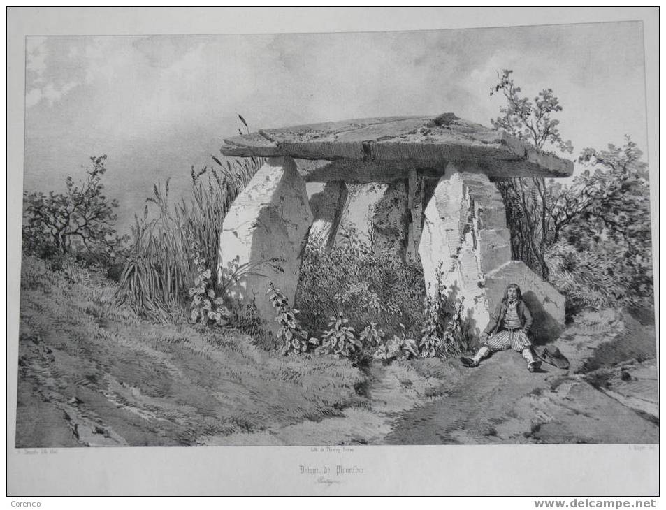 DOLMEN DE PLOUNEOUR   BRETAGNE   LITHOGRAPHIE  19ème - Lithografieën