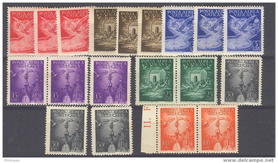 VATICAN CITY, TWO SETS AIRPOST 1947 UNUSED, TONED/HINGED GUM - Poste Aérienne