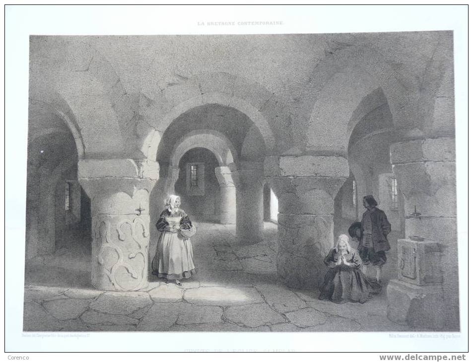 LANMEUR  EGLISE SAINT MELAR    FINISTERE   LITHOGRAPHIE  19ème    LA BRETAGNE CONTEMPORAINE - Lithographies