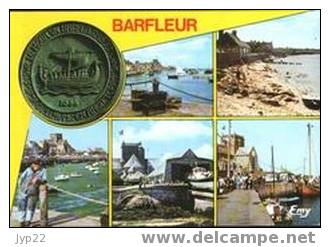 Jolie CP 50 Manche Barfleur - Multivue Port église Station Du Canot De Sauvetage Plaque Guillaume Le Conquérant - Barfleur