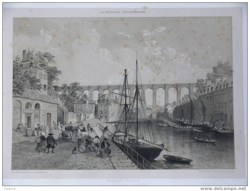 MORLAIX   VIADUC DU CHEMIN DE FER   FINISTERE   LITHOGRAPHIE  19ème    LA BRETAGNE CONTEMPORAINE - Lithografieën