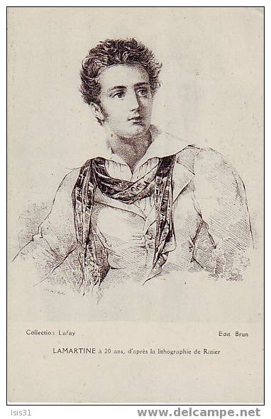 Célébrités - Ecrivains - Philosophie & Pensées - Ecrivain Lamartine à 20 Ans D´après Un Lithographie De Ratier - Ecrivains