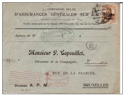 BELGIUM USED COVER OCCUPATION CANCELED BAR - OC1/25 Generalgouvernement 