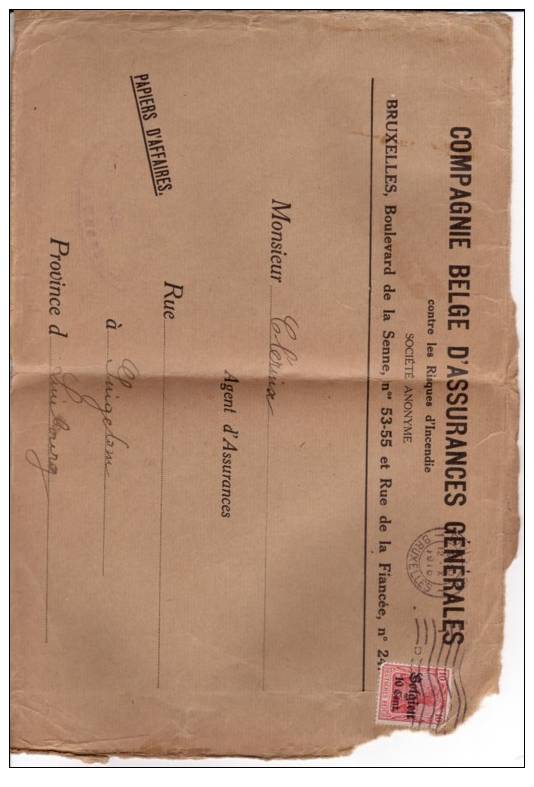 BELGIUM USED COVER OCCUPATION 1016 CANCELED BAR - OC1/25 Gouvernement Général