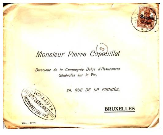 BELGIUM USED COVER OCCUPATION CANCELED BAR - OC1/25 Generaal Gouvernement