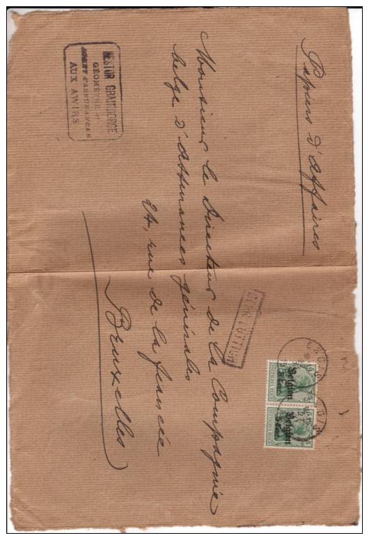 BELGIUM USED COVER OCCUPATION CANCELED BAR ENGIS - OC1/25 Gouvernement Général