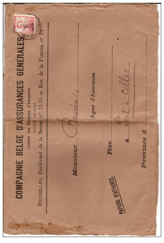 BELGIUM USED COVER OCCUPATION CANCELED BAR - OC1/25 Gouvernement Général