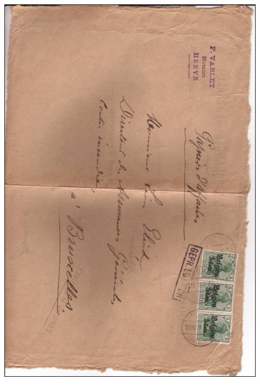 BELGIUM USED COVER OCCUPATION CANCELED BAR - OC1/25 Generaal Gouvernement