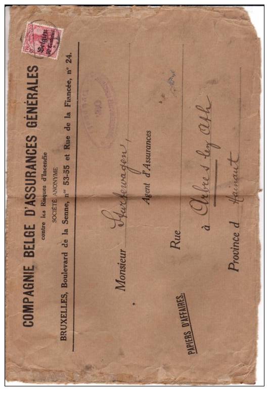 BELGIUM USED COVER OCCUPATION CANCELED BAR - OC1/25 Generaal Gouvernement