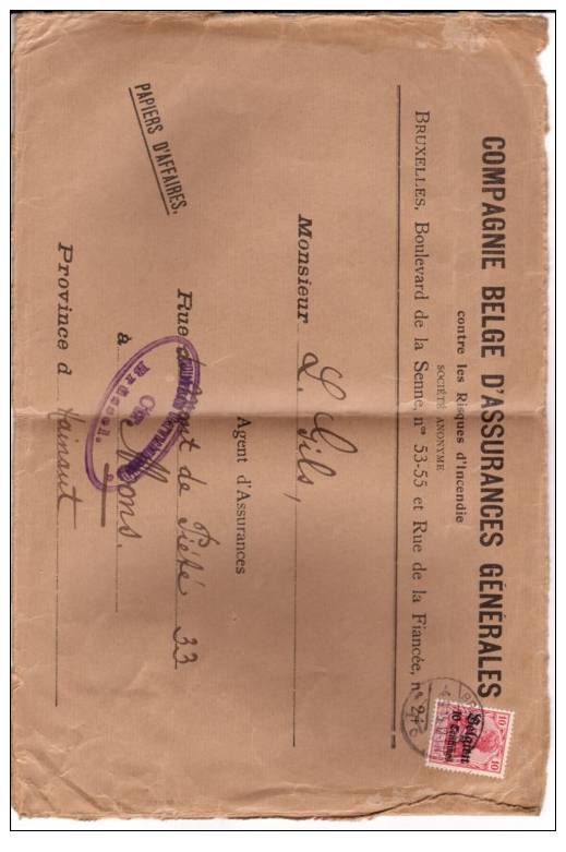 BELGIUM USED COVER OCCUPATION CANCELED BAR - OC1/25 Generalgouvernement 