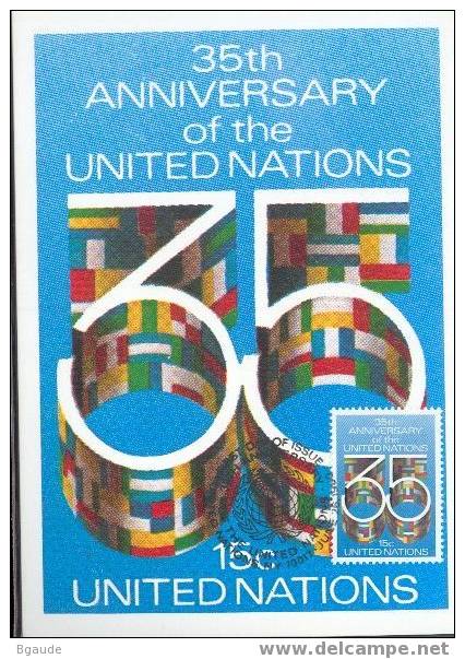 NATIONS UNIES NEW-YORK CARTE MAXIMUM NUM.YVERT 314 ONU 35 ANS - Otros & Sin Clasificación